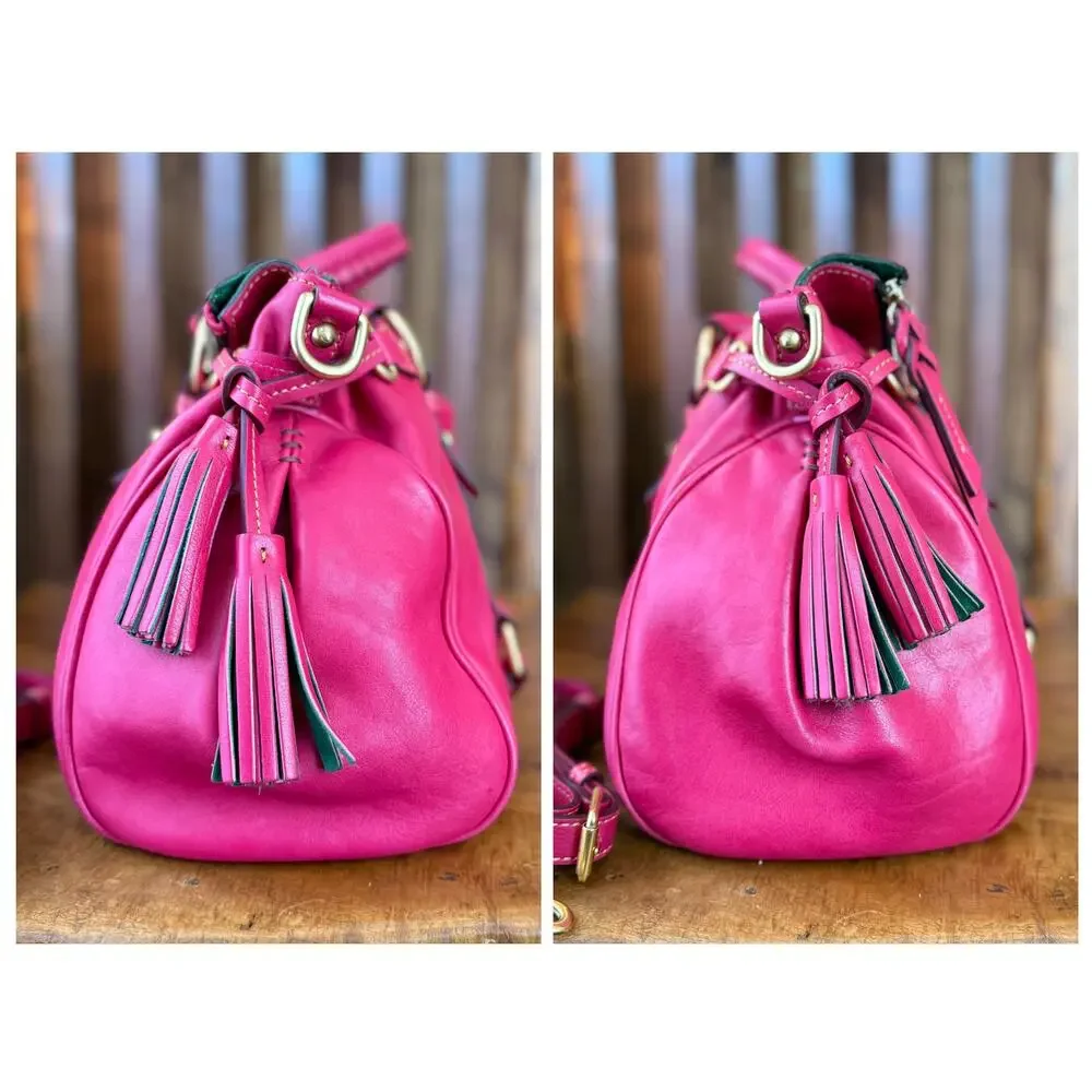 Dooney  Bourke 8L980 Large Florentine Leather Satchel Fuchsia Pink Crossbody Bag